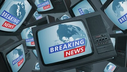 Retro classic TV receivers. Breaking news on the screens. - Powered by Adobe