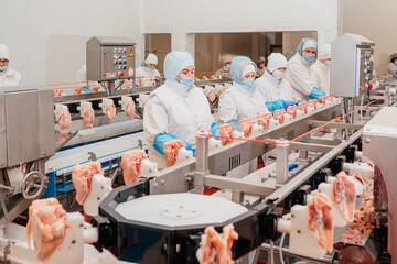 Modern poultry processing plant.Automated production line in modern food factory.Factory for the...