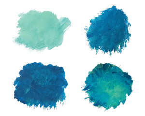 Watercolor brush strokes in blue and green color circle. Abstract painting dot in sea tones. Light green paint stain acrylic technique. Design hand drawn in sea color. Splash liquid decorative vector.
