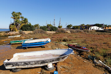 Boats beached on the shore