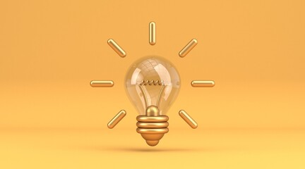 Yellow gold light bulb icon 3D
