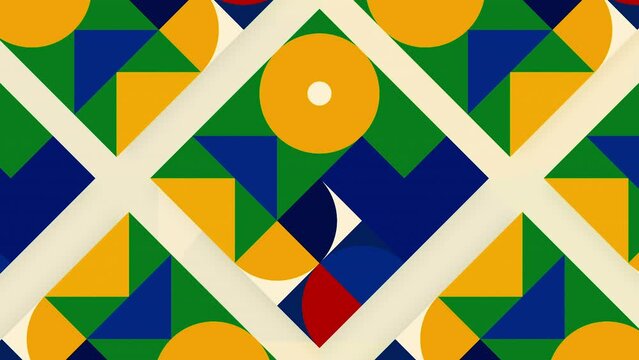 Colorful figures move in retro animation design style. Motion. Stylish animation with application of geometric shapes. Geometric shapes move in retro style