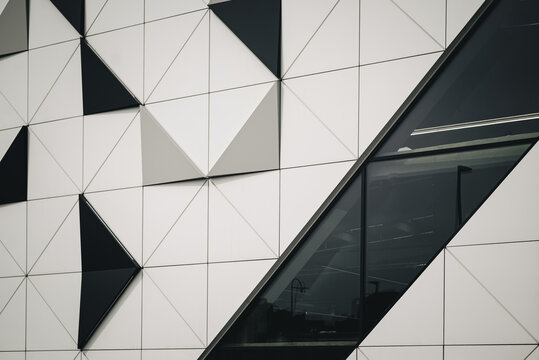 modern architecture with black and white triangle shapes