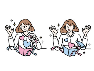 プレゼントをもらった時のイラスト(ギフト、贈り物、誕生日、記念日、クリスマス、サプライズ、お祝い) Illustration from the time you received the present.Gifts, gifts, birthdays, anniversaries, Christmas, surprises and celebrations.