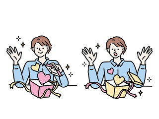 プレゼントをもらった時のイラスト(ギフト、贈り物、誕生日、記念日、クリスマス、サプライズ、お祝い) Illustration from the time you received the present.Gifts, gifts, birthdays, anniversaries, Christmas, surprises and celebrations.