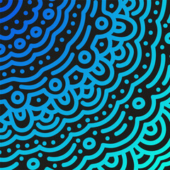 background with an openwork circular pattern ornament with a gradient from blue to cyan turquoise on a black background