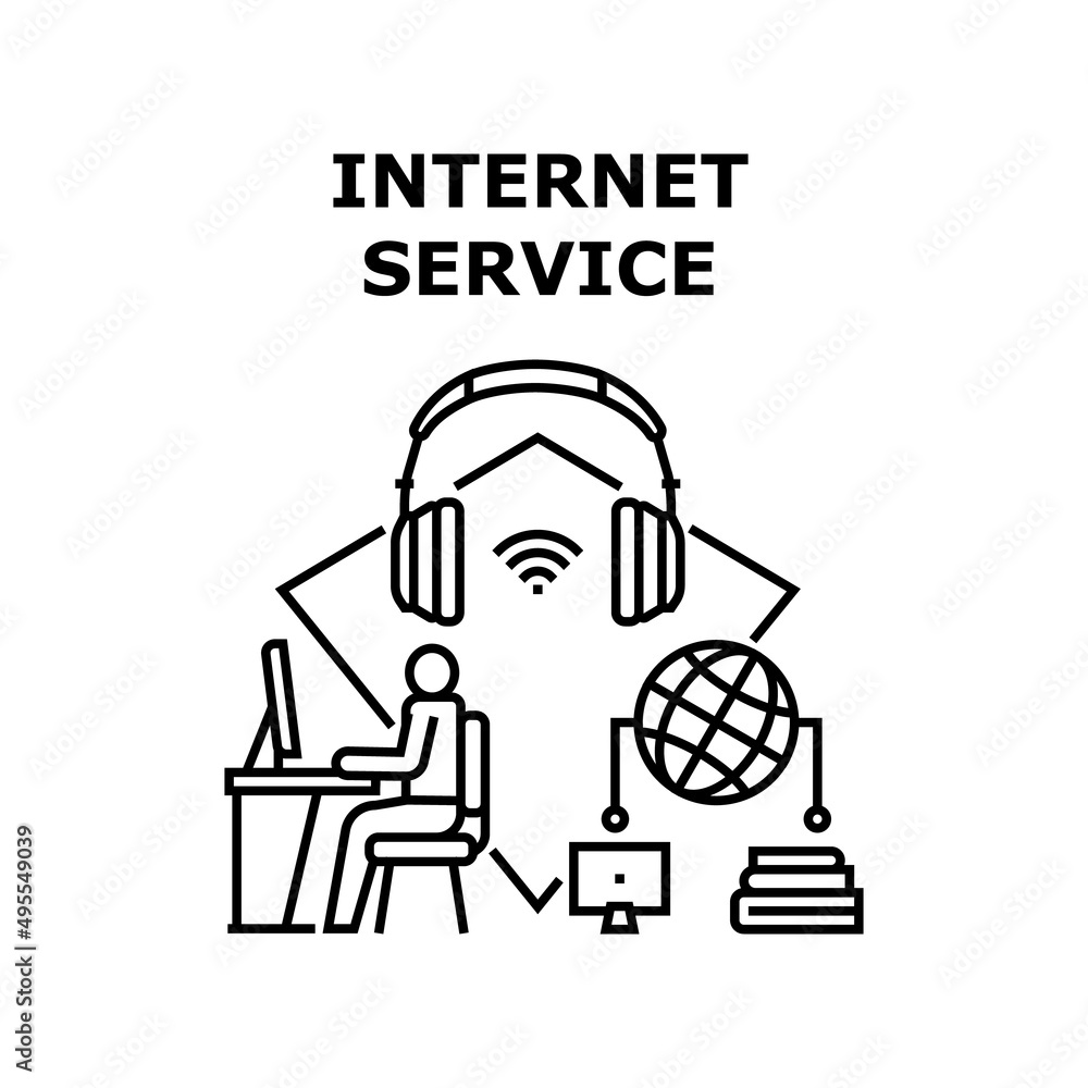 Poster internet service vector icon concept. internet service for studying online, reading and listening au