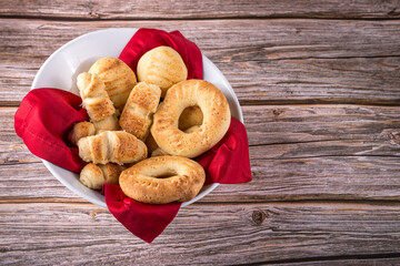 pieces of bakery, typical of Colombia, cheese stick, cheese bread and almojábana