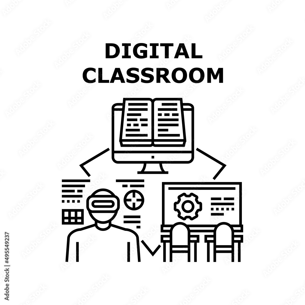 Poster digital classroom vector icon concept. digital classroom for remote studying and learning educationa