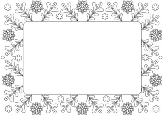 Ornamental decorative monochrome frame from abstract floral pattern. White card. Ornamental abstract illustration with place for your text in vector and jpg format.