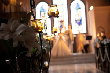 Wedding ceremony Bride and groom over the lamp