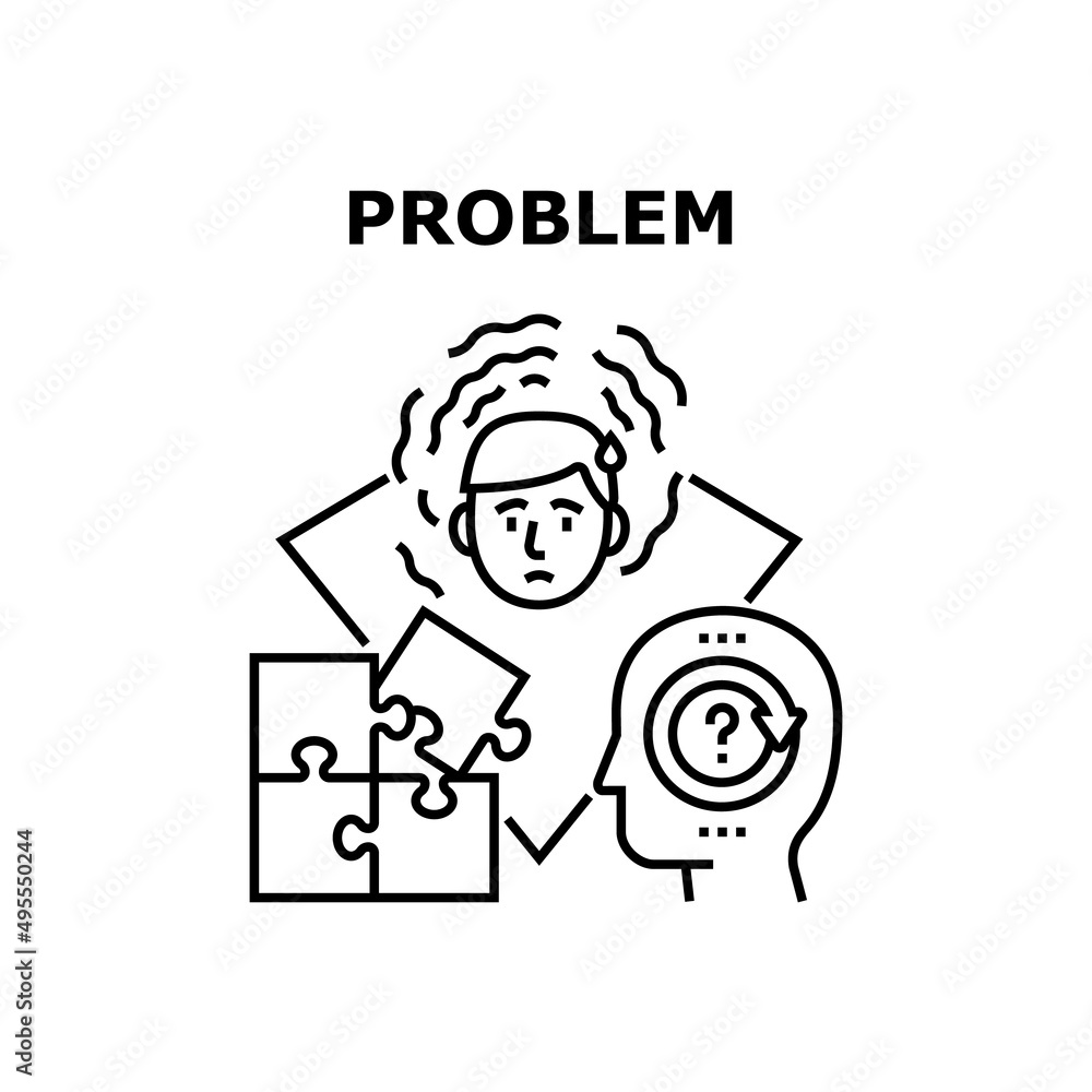 Poster problem solve vector icon concept. frustrated and sadness manager searching way for problem solve, t