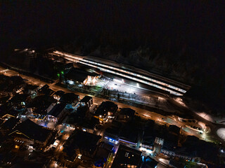 Ski resort town of St. Anton am Arlberg in Austria at night. Night view of the Alpine ski resort town.