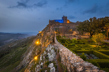 Fototapeta na wymiar Amazing nightfall view of Marvao Castle, a small picturesque village in Alentejo, Portugal.