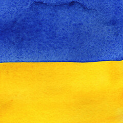 Watercolor texture color Ukraine flag - blue and yellow. National symbols of the country.