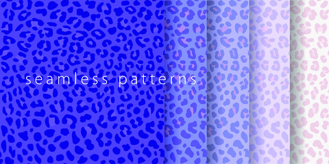 Set of seamless leopard patterns. Violet color scheme. Print for fabric. © Juliia Maro