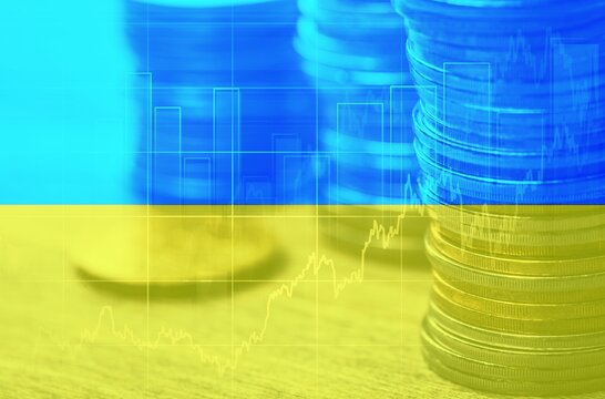 Investment trading financial on Ukraine flag or Forex for analyze profit finance business