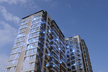 View of high modern multi-storey building