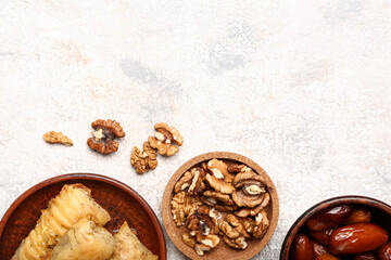 Tasty Eastern sweets on grunge background