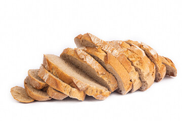Loaf of sourdough bread isolated on a white background.