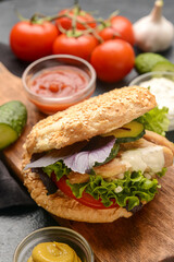 Fresh doner kebab in bun on table