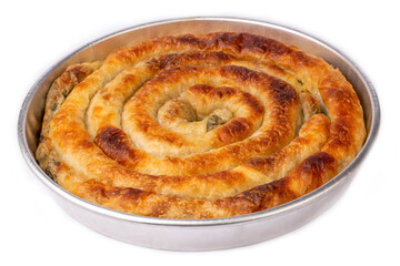 Traditional Turkish cuisine, Turkish food; Handmade Spinach Roll Pie (Turkish name; Rulo borek or kol boregi)