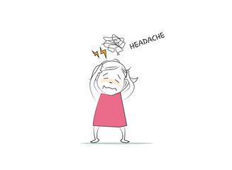 Headache. Doodle style character. An illustration of simple human movements and emotions.