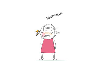 Toothache. Doodle style character. An illustration of simple human movements and emotions.