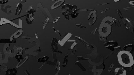 Black numbers on black background.
3D illustration for background.
