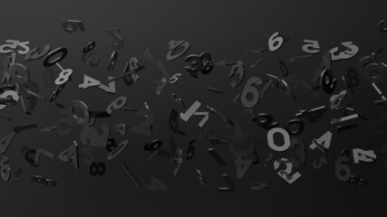 Black numbers on black background.
3D illustration for background.
