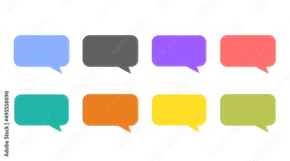 Poster set of speak bubble text, chatting box, message boxes. set of eight 3d speech bubble icons, isolated