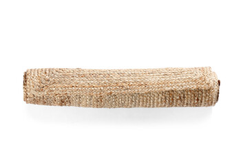 Roll of wicker carpet on white background
