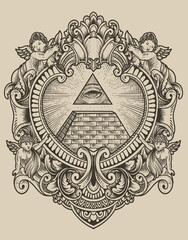 illustration illuminati pyramid with engraving style