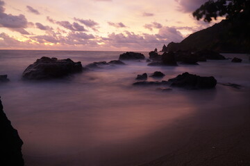 Fototapeta na wymiar Sunset ocean, indonesia, wave, bright sunset