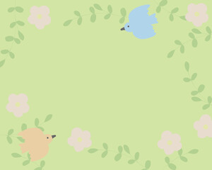 かわいい鳥と草花の手描きイラスト