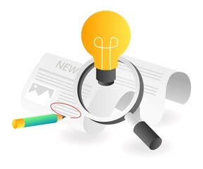 Flat isometric concept illustration. looking for ideas from new news