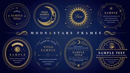 月や星のフレームセット 円形・楕円形 - obrazy, fototapety, plakaty