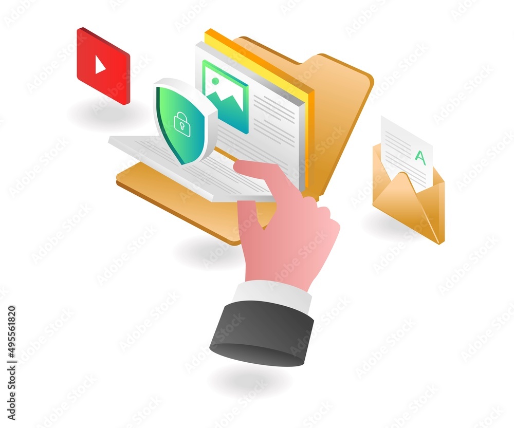 Aufkleber Flat isometric illustration landing page concept. fetch data from folder