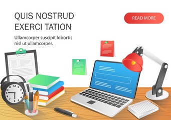 Flat isometric illustration concept. professional workplace 3d mockup