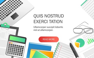 Flat isometric illustration concept. professional workplace top view