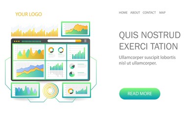 Landing page concept flat isometric illustration. data analysis monitoring design