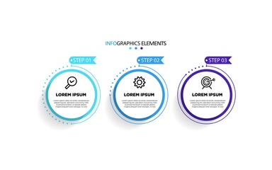 Modern 3 steps, option or levels line infographic with label. Timeline info graphic. Business presentation, information brochure, banner, workflow layout template. Eps10 Vector illustration