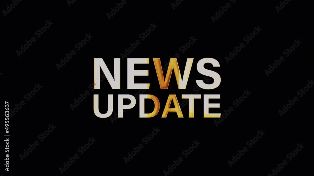 Poster news update gold text with glitch effect loop title on black background.4k 3d seamless loop news upd