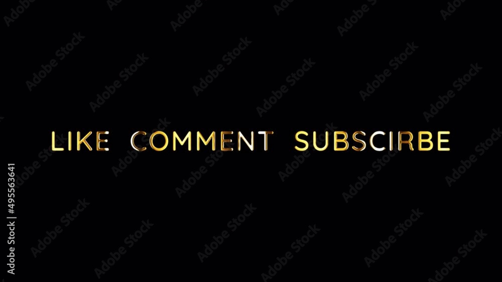 Poster like comment subscribe golden text with light glowing effect isolated with alpha channel quicktime p