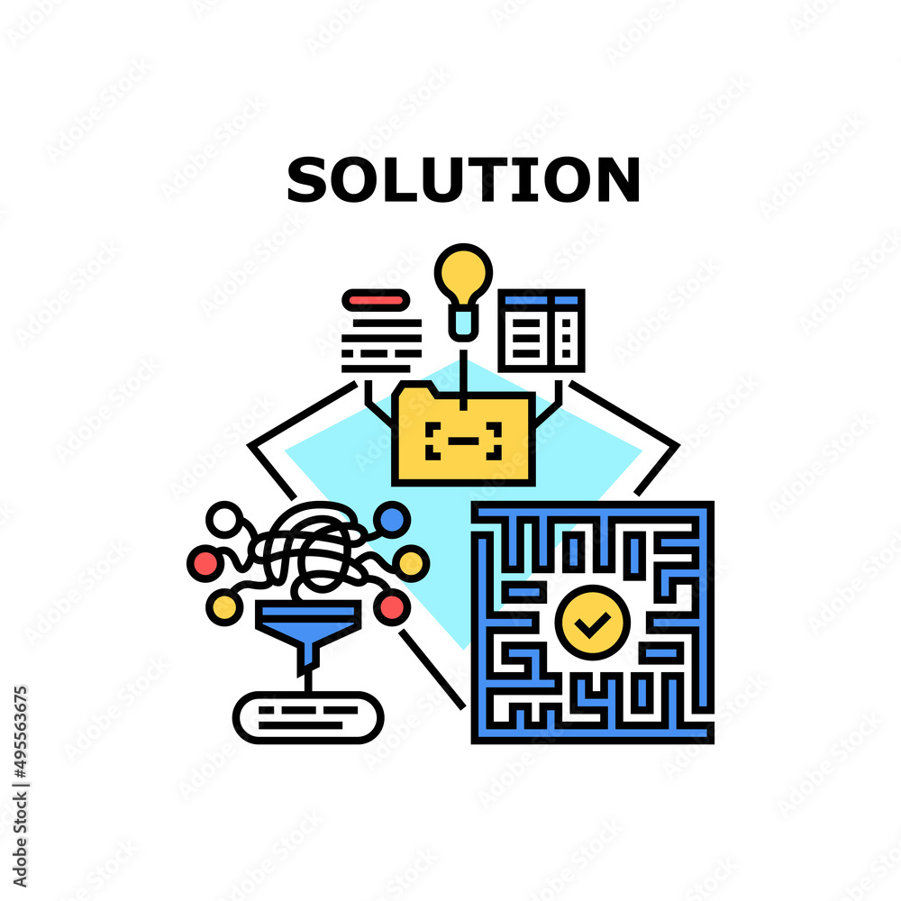 Poster solution search vector icon concept. solution search and brainstorming, planning business strategy f
