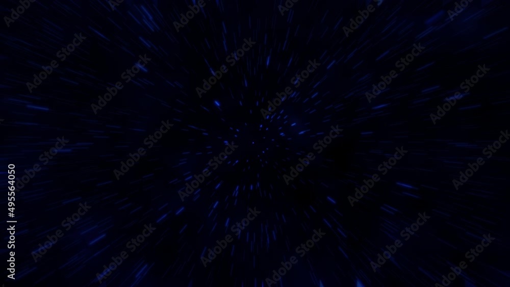 Poster speed motion hyperspace jump through the blue stars burst field to a distant space. 4k 3d rendering 