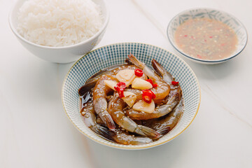 Korean style pickled shrimps (Saewoo-Jang), marinate raw shrimps with chili, garlic and soy sauce