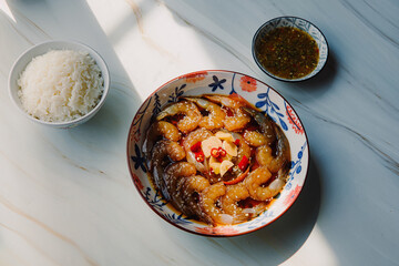 Korean style pickled shrimps (Saewoo-Jang), marinate raw shrimps with chili, garlic and soy sauce