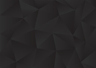 Low polygon abstract geometric triangle in black theme background. Backdrop design triangle spectrum gradient from dark gray to black. 
