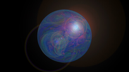 A blue sphere on a black insulated background with a glare.